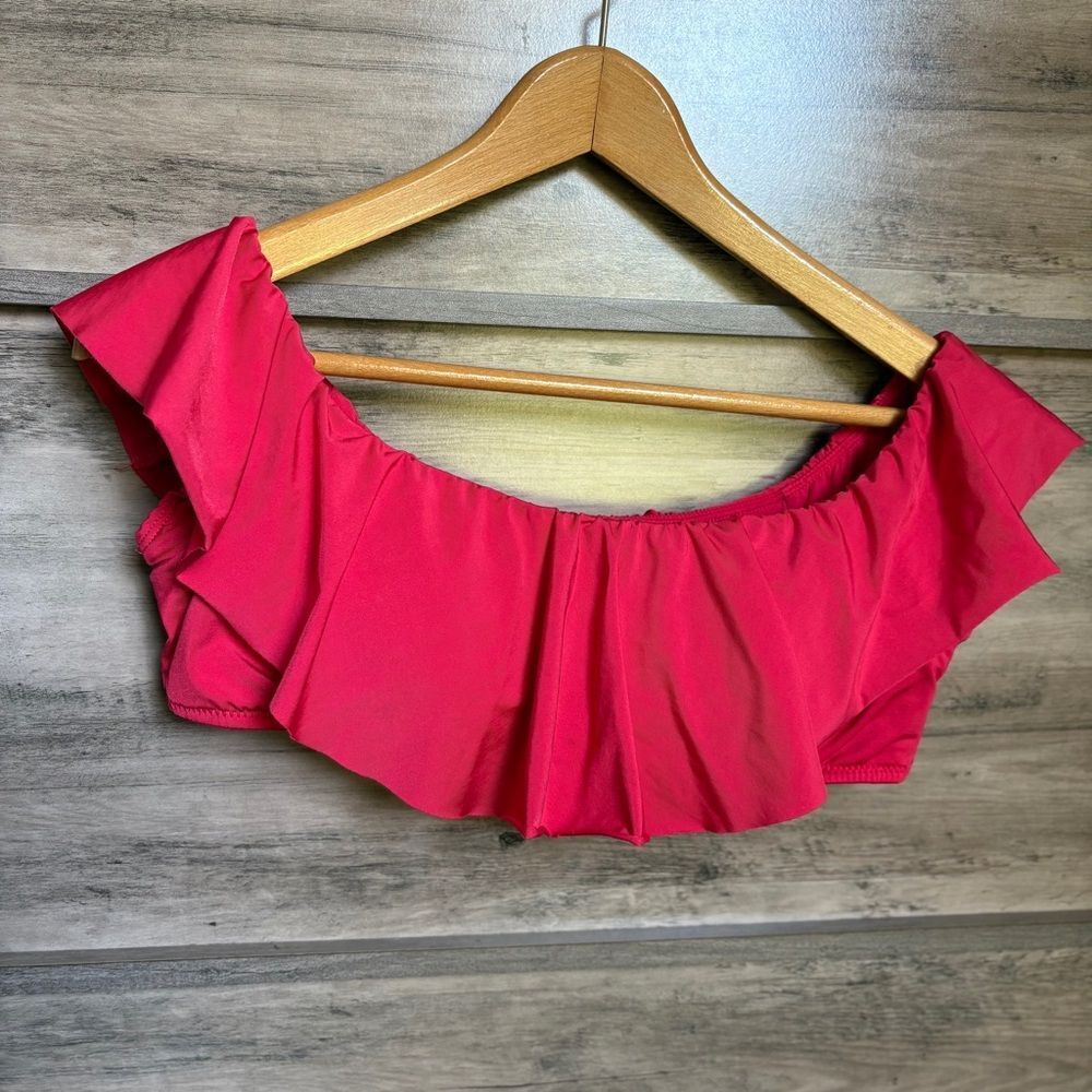 Trina Turk 14 Red Ruffle Swimsuit Bikini Top Boardwalk Beach Luxury Preppy Pool